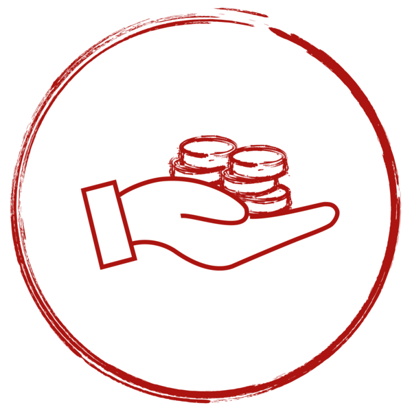 Icon mit einer stilisierten Hand, in der gestapelte Münzen liegen.